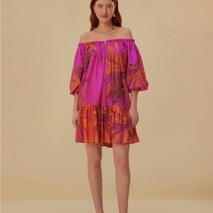 FARM Rio Beach Forest Pink Off the Shoulder Mini Dress. NWT